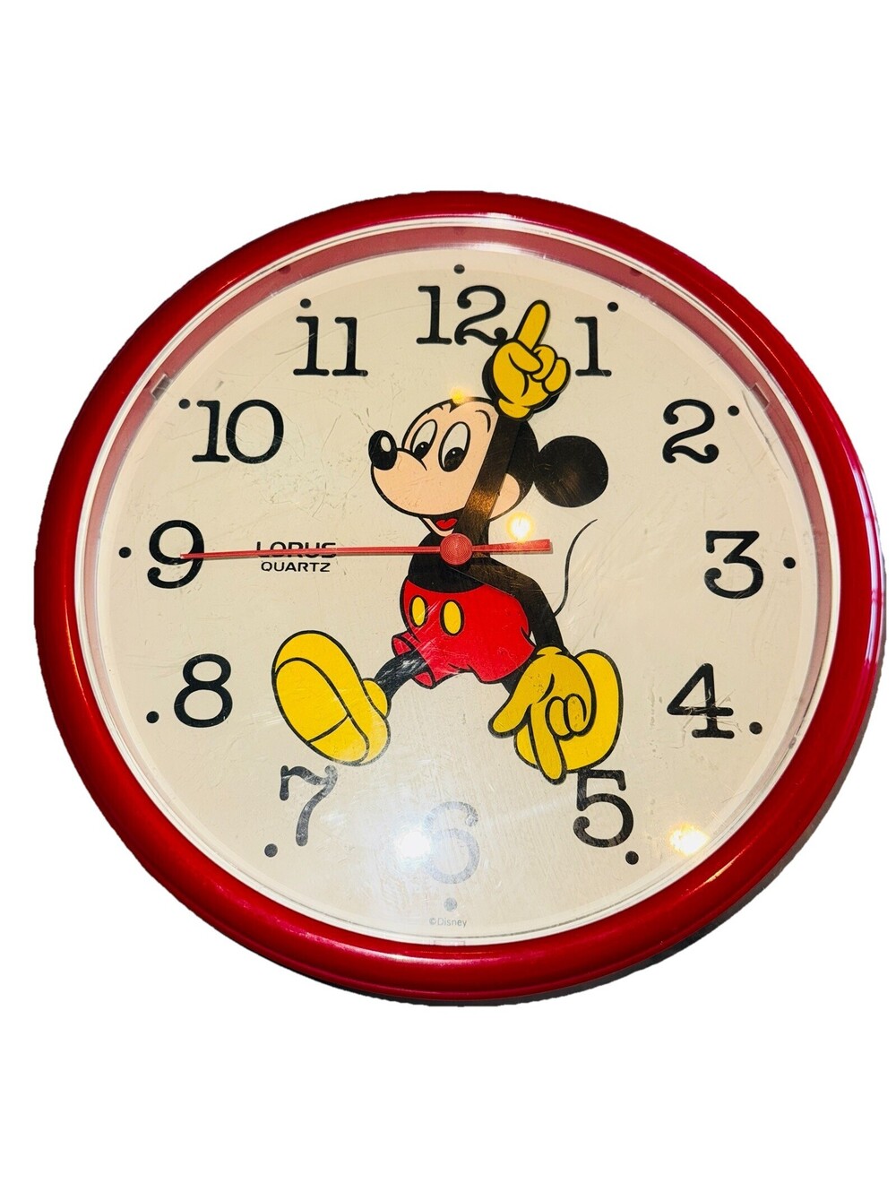 Vintage Walt Disney Mickey Mouse Moving Arms Wall Clock Lorus Quartz MadeInJapan